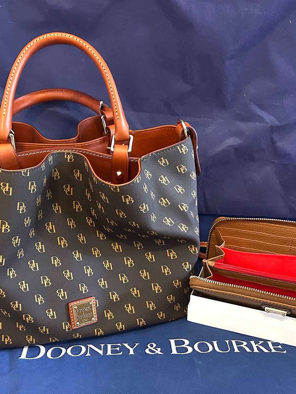 Dooney & Bourke Brown Signature Tote with Tan Trim